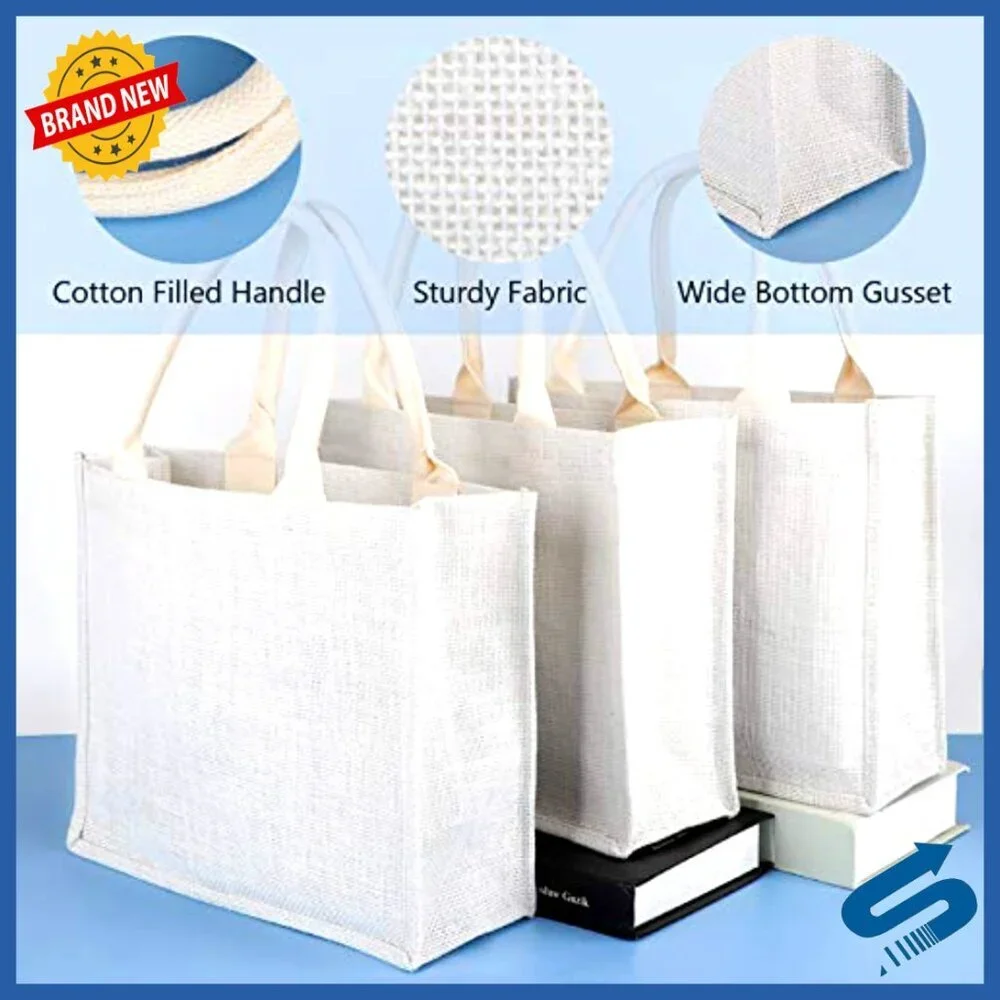 Natural Jute Canvas Tote Bags Reusable Eco-Friendly Grocery Shopping Bags